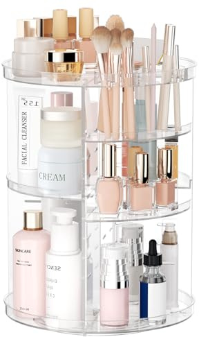 Organizador de maquillaje giratorio, organizador giratorio de 8 capas ajustables para el cuidado de la piel, vitrina de cosméticos con soporte para pinceles, bandeja de perfume, carrusel de