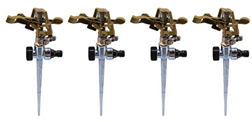 CRAKES Lot de 4 arroseurs rotatifs à 360 ° pour pelouse, jardin, cour, golf, herbe, impulsion métallique, arroseur