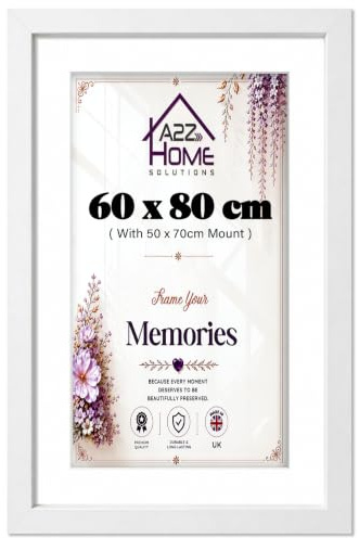 A2Z Home Solutions® Poster Frame Oak 80x60 cm With Mount 50x70 cm Picture Photo Print HD Clear Aclyric Front Frame With Matting White Boarder Wall Mounting Hooks