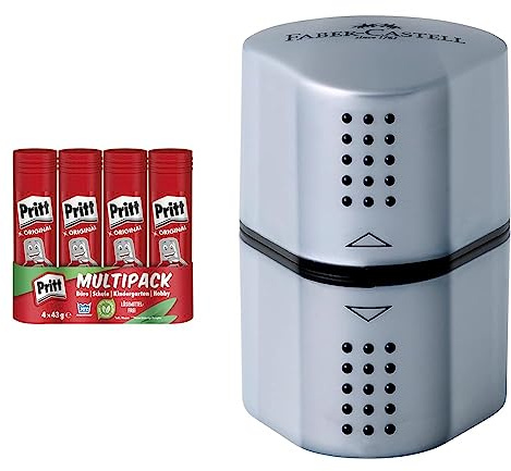 Pritt Klebestift, sicherer und kinderfreundlicher Kleber für Kunst und Bastelarbeiten, starker Klebstoff für Schule & Bürobedarf, 4x43g Pritt Stift & Faber-Castell 183800 - Dosenspitzer Grip