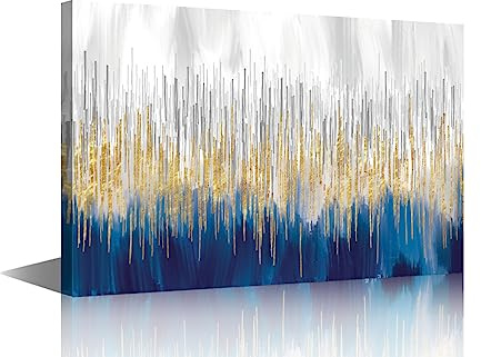 Framed Wall Decor 1 Panels Large Canvas Wall Art Gold and Blue Picture Abstract Wall Decor Wall Art for Bedroom Office Dining Room Kitchen Housewarming for Home Decorations Ready to Hang(36Wx24H)