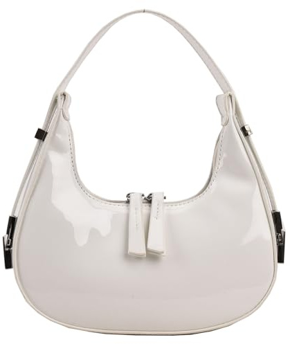 AZURAOKEY Borsa ascellare Y2k Mezzaluna Borsa a tracolla for le donne Retro Y2k Sparkly Hobo Borse 2023 Regalo di Natale, bianco