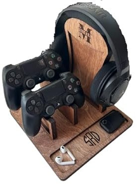 Personalized Gaming Controller Holder and Headphone Stand, Graduation Gift for Him, Gamer Room Decor, Headset Stand, Boyfriend Gift Teen Gift (Light Brown, Personalised Top)