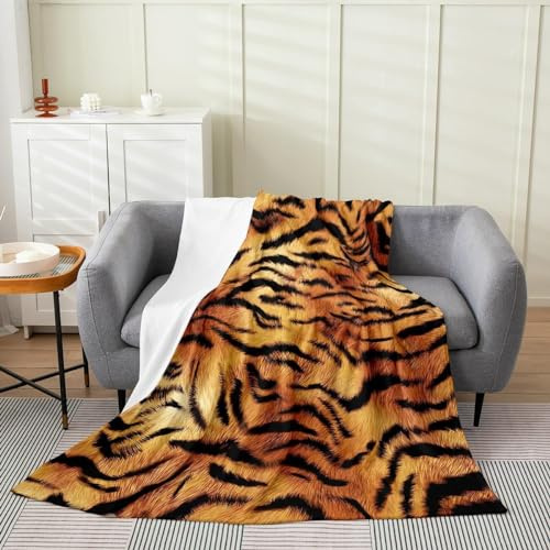 Kuscheldecke 80x150 Tigermuster, Flanell Fleecedecke 3D Gelbe Streifen Weiche und Warme Decke, als Sofadecke Wohndecke Tagesdecke Wolldecken, für Kinder Erwachsene L914