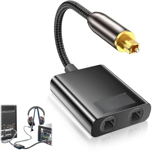 Aradoea Digital Audio Optical Cable 1 in 2 Out Toslink Splitter Digital Optical Audio Splitter for Soundbar to TV CD DVD Amplifier Home Theatre, Xbox, PS5, DVD Player