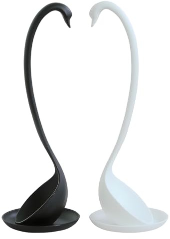 2 PCS Swan Shape Soup Ladle Spoon with Tray,Standing Plastic Kitchen Spoon,for Cooking,Serving Soups, Stews, Gravy