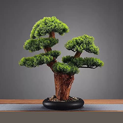 Künstlicher Bonsai-Baum Künstlicher Bonsai-Baum im schwarzen runden Topf, realistische Kunstpflanzendekoration, künstliche Zimmerpflanzen im Topf, zur Dekoration, Desktop-Anzeige, Zen-Gartendekoration