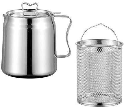 Folpus Pot de friteuse en acier inoxydable, bidon de pratique antiadhésif, chauffe-lait, filtres à, conteneur réservoir pour le stockage des, 2.0L