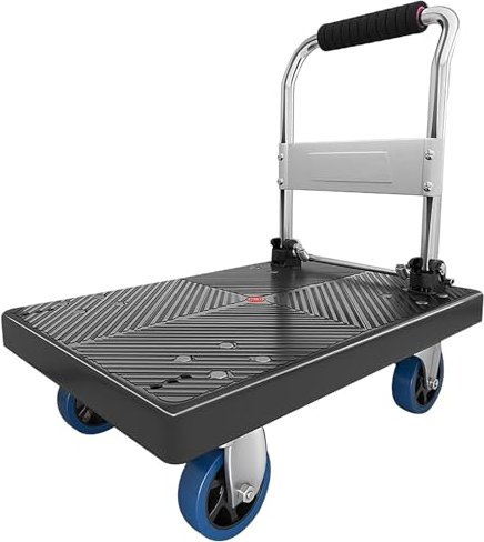 MINGYIHUI Plattformwagen Schwerlast-plattformwagen Mit Gummimatten Und TPR-gummirädern, Stahlwagen, 150 Kg Tragkraft, Flachbettwagen Sackkarren(Size:90 * 60,Color:schwarz)
