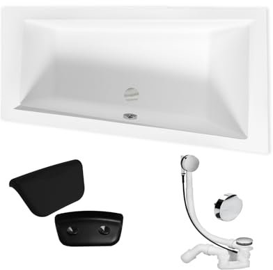 KOLMAN Badewanne INTIMA Eckbadewanne 150x85 Rechts ohne Verkleidung + Kopfstütze, Ablaufgarnitur und Füßen Komplettset 4in1 Premium Original Acryl Wanne Siphon