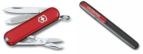 Victorinox Classic SD Swiss Army Knife, Multi Tool, 7 Functions, Scissors, Nail File, Red & Sharpener, Portable, Black/Red