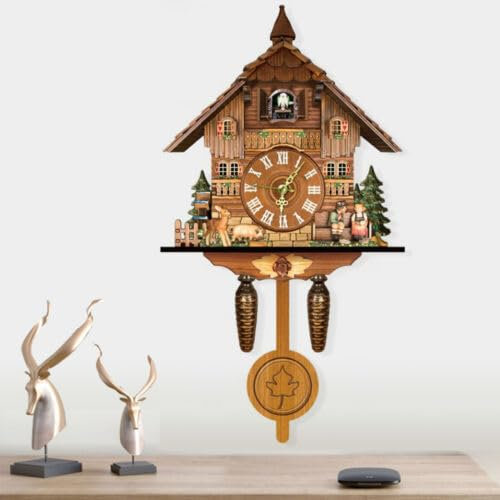 Wanduhr Moderne Pendeluhr Home Clock Dekor EuropäIsche SchwarzwäLder Geschnitzte Mechanisch Vogel Handarbeit Klassische Traditionelle Antik Holz Kuckuck HäNgende Uhr Dekoration Kuckucksuhr Wanduhren