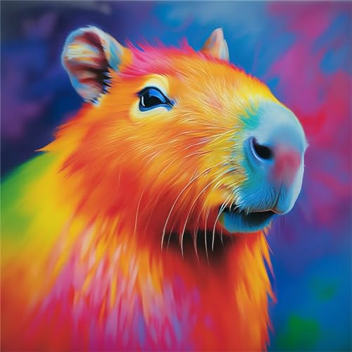 Jinmer Buntes Wasserschwein Diamond Painting Set,5D DIY Diamant Painting Bilder Full Vierkant Kristall Stickerei Kreuzstich Kunsthandwerk Home Schlafzimmer Büro Wand Dekoration 50x50cm