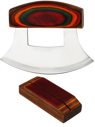 Ulu Roulette à pizza, hachoir à pizza, hachoir à oignons à salade, poignée ergonomique antidérapante, en acier inoxydable avec support en bois pour couper les salades