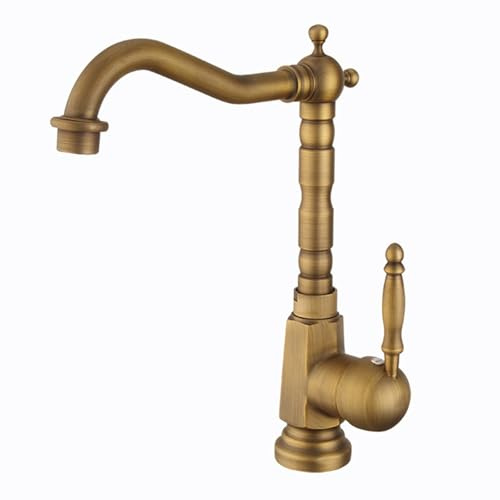 EGTink Robinet de Cuisine Antique Laiton,Mitigeur Robinet de Cuisine,Robinet d'évier de Cuisine Haute Pression Rotatif à 360°,Robinetterie de Cuisine Rétro Chaud et Froid