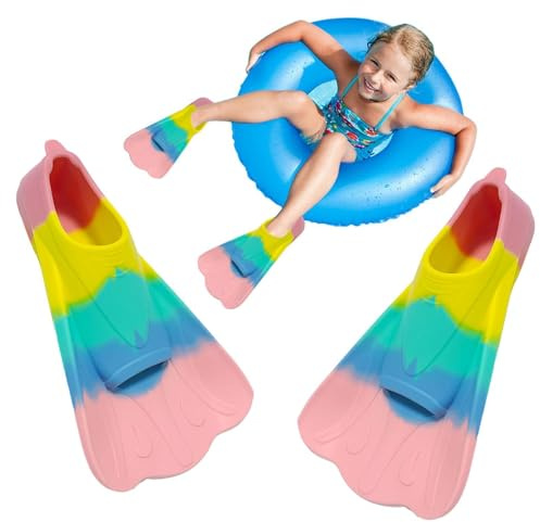 Yorajuy Silikon Schwimmflossen - Regenbogen Kurzflossen für Kinder und Erwachsene, Taucherflossen aus Silikon für Training, Männer und Frauen