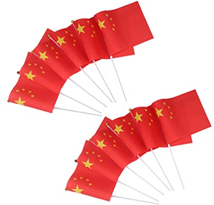 NUOBESTY Lot de 50 Set de Set de Mini Drapeaux Chinois à Bâton en Dacron Rouge, Légers et Portables, pour Décoration de Fête et Célébrations