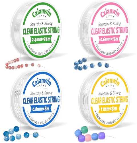 Caianwin Filo Elastico per Braccialetti 4 Volumi Hilo per Braccialetti 0.4mm 0.6mm 0.8mm 1mm Transparente Elastico per Braccialetti Filo Nylon per Braccialetti e Perline per la Creazione di Gioielli