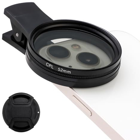 52mm Clip-on CPL Filter for iPhone 17 Universal Phone Polarising Filter Mobile Phone Polarizing Lens Portable Polariscope Lens Eliminate Reflections Glare Enhance Colors for Samsung Smart Phones
