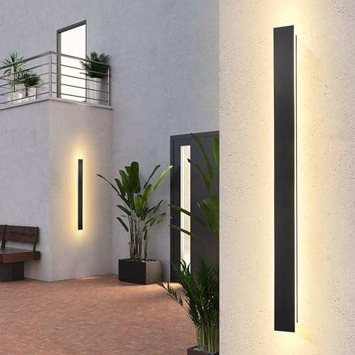 YUEEU 150CM LED Wandleuchte Aussen Lange Wandlampe Schwarz Ip65 3000K | Außenleuchte Außenwandleuchten Hauswand Wasserdicht Outdoor Wand Lampe Terrasse Gärten, Villa , Warmes Licht Anthrazit Innen