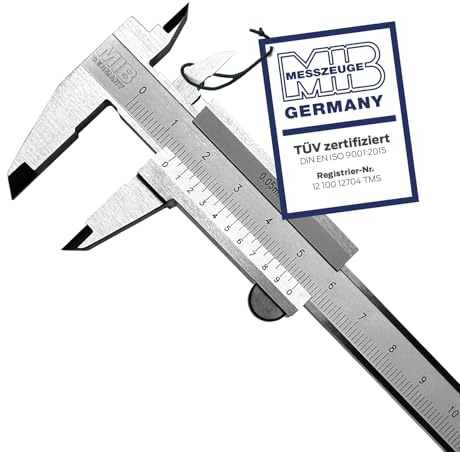 MIB Klein-Messschieber 100mm | Analog Messschieber | Schieblehre | DIN 862 | Rostfreier Stahl mit Feststellschraube | Schublehre mattverchromt | Präzise 4-fach Messung | Messwerkzeug