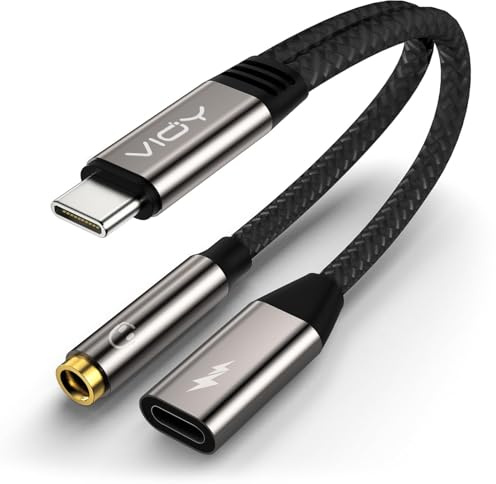 VIOY USB C to 3.5mm Headphone and Charger Adapter-2 in 1 Type C to Aux and Charger Splitter with PD 60W Fast Charging and Data Transfer for iPhone 16/15 Pro,iPad Pro,Samsung Galaxy S22 S21 S20,Pixel