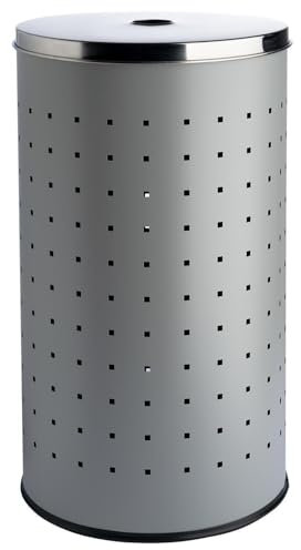 Home4You Wäschekorb mit Deckel und Luftlöchern - Edelstahl - Grau - 37 L - Ø 29 cm - 54 cm hoch - Wäschetonne Wäschesammler Wäschebox Wäschetruhe