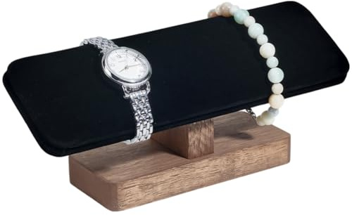 nbeads Holz Uhrenständer Display-Ständer, 19.8x6x8.5cm Schwarzer Samt Armband Display Ständer mit Holzsockel Rechteckiger Armband Organizer Halter Uhren Display Turm für Home Retail Display
