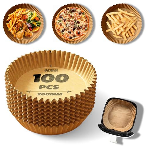 Air Fryer Liners 100Pcs, 7.9 Inch Air Fryer Disposable Paper Liners, Round Air Fryer Parchment Paper Liners Baking Paper, Greaseproof Sheets Liner Non Stick Food Grade (7.9 Inch - Round)