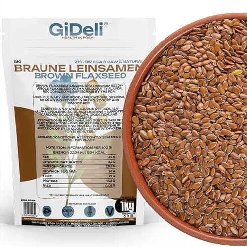 GiDeli Graines de Lin Brun Muesli aux graines de lin un complément alimentaire naturel et végan. (1kg)