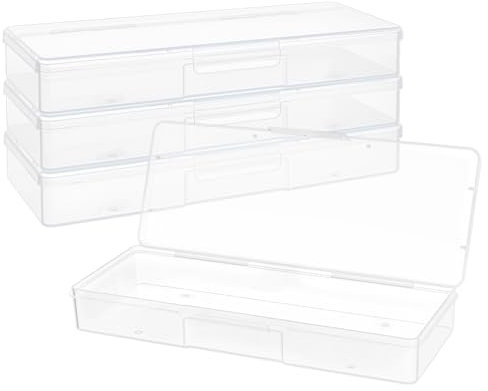 BENECREAT 4 Paquete de Caja de Almacenamiento Rectangular, Contenedores de Plástico de 22x8.5x3cm con Tapas Abatibles para Guardar Cuentas, Joyas, Artículos de Artesanía O Accesorios de Oficina.