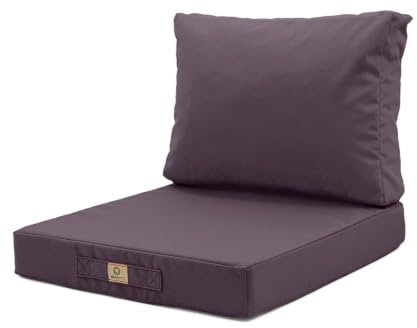 Deco Arts Sitzkissen Outdoor mit abnehmbarem Bezug, Sitzfläche 60x50x8 cm Plus Rückenkissen 60x35 cm, für Gartenstuhl, Gartenbank und Balkon, Anthrazit