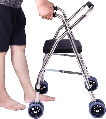 Deambulatore per Anziani, Rollator leggero e pieghevole a quattro ruote, deambulatore regolabile in altezza con sedile imbottito, ausilio portatile alla mobilità per anziani disabili