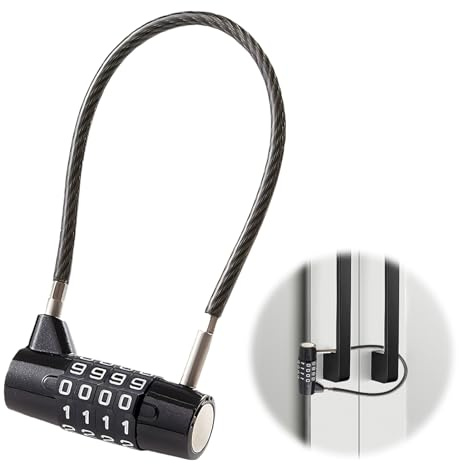 4 Digit Combination Padlock Steel Cable Padlocks with Code Waterproof Resettable Safety Long Shackle 5mm Width Flexible Cable Lock Flexible Lock for Gym Locker Toolbox Closet Cabinet Bike (Black)