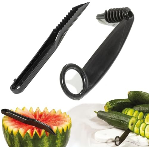 Kitchen Spiral and V Shaped Tools, Manual Spiral Slicer and V-Shaped Fruit Knife for Cucumbers, Carrots and Potatoes, Manual Creative Kitchen Tools, Spiral Cutting and Fruit Decoration