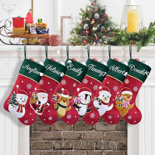 Duosheng & Elegant Weihnachtsstrumpf Personalisiert Groß 50 cm Rot-Grün Samt Nikolausstrumpf mit Namen für Kinder & Familie Kamin Weihnachtsdeko Strumpf 1 Stück