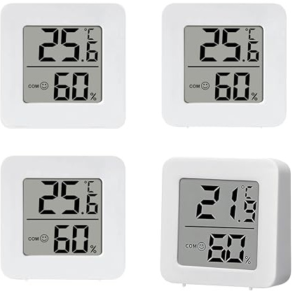 4 termometri per ambienti con schermo LCD, igrometro digitale per interni, autoadesivo, mini misuratore di umidità e temperatura, display Celsius per casa, serra, ufficio, magazzino, cantina, stanza