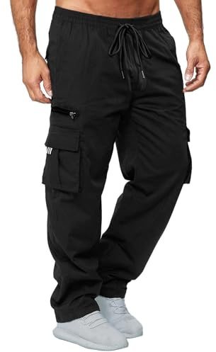 CTU Pantalon cargo pour homme - Pantalon chino - Pantalon de jogging avec taille élastique - Cordon de serrage et plusieurs poches