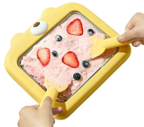 Ice Cream Roll Maker - Freezing Yoghurt Maker Tray with Spatulas | Multifunctional Non Electric Household Ice Cream Pan for Dad Kids Friends Adults Family Mom