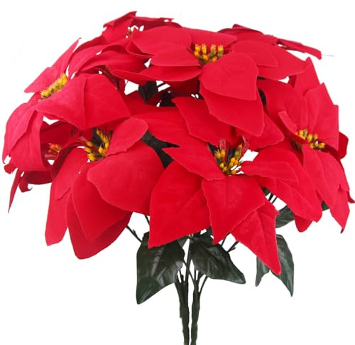 CEWUDA 2 Stück Weihnachtsstern Künstlich Blumen Weihnachtsblumen Künstlich Rot Christbaumschmuck Kunstblumen Weihnachten Weihnachtssterne Deko für Hochzeit Party Home Vase Weihnachtsbaum Außen Deko
