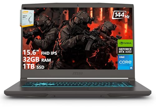 msi Thin 15 Gaming Laptop | 15.6 FHD IPS 144Hz | Intel 8-Core i5-13420H (> i7-12650H) | 32GB RAM 1TB SSD | GeForce RTX 4050 6GB | USB-C Backlit Keyboard Wi-Fi 6E Win11 w/DLCA Accessory