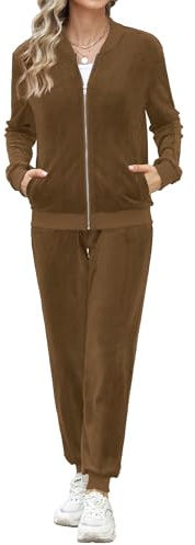 Irevial Tuta Sportiva Donna Due Pezzi In Velluto | Chiusura con cerniera, vestibilità comoda, taglio casual, stile sportivo, per primavera e autunno, per jogging e training