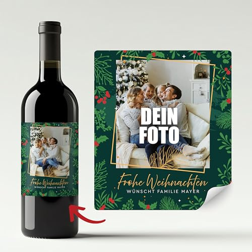Flaschenetiketten Weihnachten selbst gestalten – mit Foto und Text personalisiert – Aufkleber für Weinflaschen, Sekt als Geschenk – (MOTIV 2)