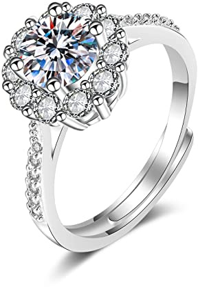 Ayoiow Vorsteckring Weißgold 750, Blume Labordiamant Trauringe Weissgold, Hochzeitsringe Weißgold