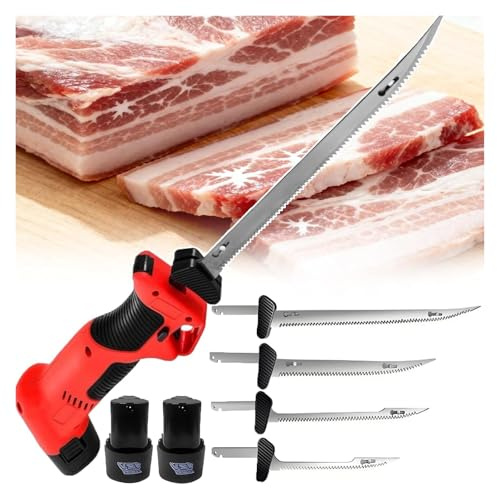 2026 coltello elettrico senza fili per filettatura - serie di coltelli a battente ricaricabili per filettare/carne con 4 lame, 2 batterie, serratura di sicurezza e manico antisdrucciolevole