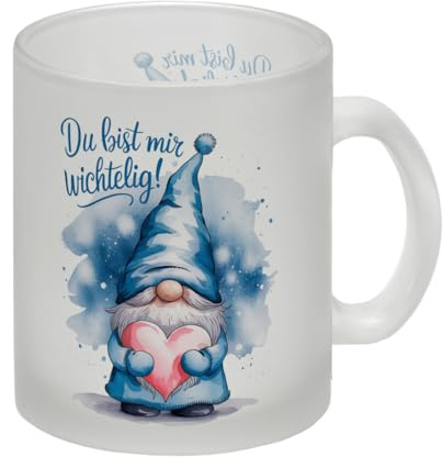 Du bist mir wichtelig! Wichtel Glas Tasse niedliche Tasse mit Wichtel in blau und Herz
