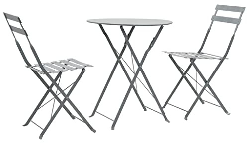 Mokuyary Set di 3 mobili da giardino in acciaio grigio, set da bistrò, set con sedie e tavolo, mobili da balcone per terrazza, giardino, balcone