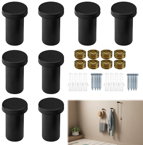 GuBaoZhuo Handtuchhaken Zum Bohren, 8 StüCk 35 Mm Rund Kleiderhaken Schwarz, Edelstahl Wandhaken Zum Schrauben Handtuchhaken Mit Befestigungsschrauben FüR Badezimmer KüChe Wohnzimmer Schlafzimmer