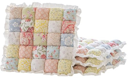 AEEISHOMEREFORM 4er Set Sitzkissen Stuhl 45x45 cm - Weiche Stuhlkissen Baumwolle mit Antirutsch-Beschichtung - Dicke Steppkissen Quadratisch für Esszimmer Garten Küche (Pfirsichrosa, 45 x 45 cm)