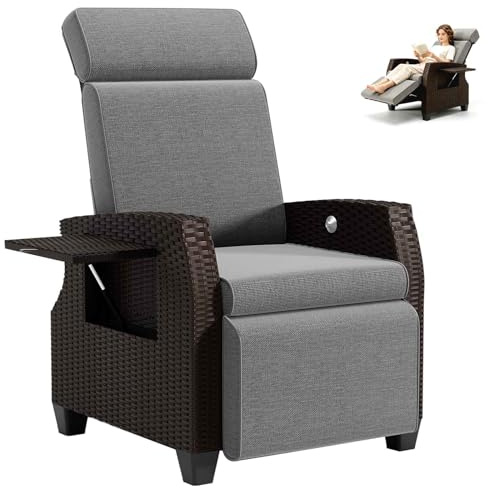 BYYBOU Loungesessel Balkon Set aus Polyrattan, Verstellbarer Relaxsessel mit Liegefunktion und Fußteil, Hochlehner Gartenstuhl mit Polster, Komfortstuhl Rocker für Innen und Außen